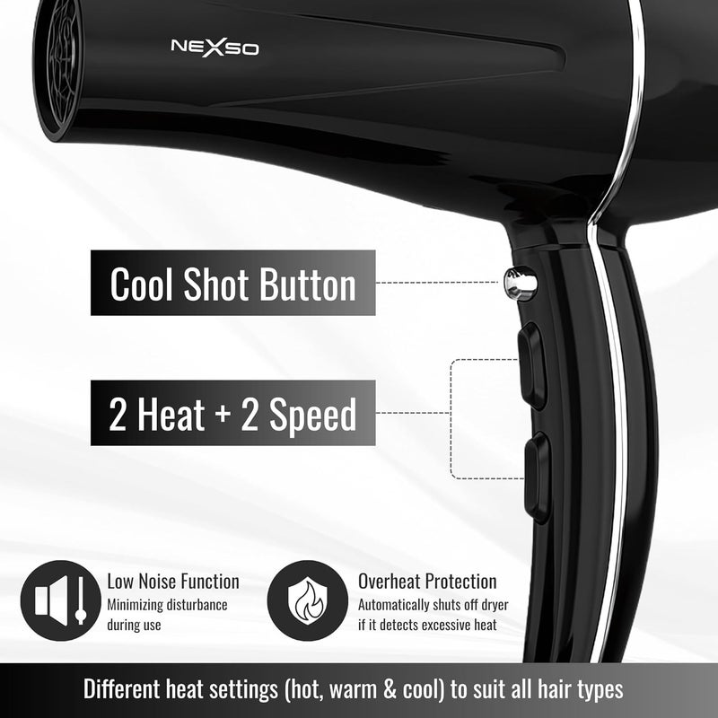 2600W Professional Ionic Hair Dryer with Cold Dose 2 Heat Settings 2 Speed Diffuser for Curly Hair and 2 Nozzles, Low Noise Dryer, Frizz Control, Cord - Image 5