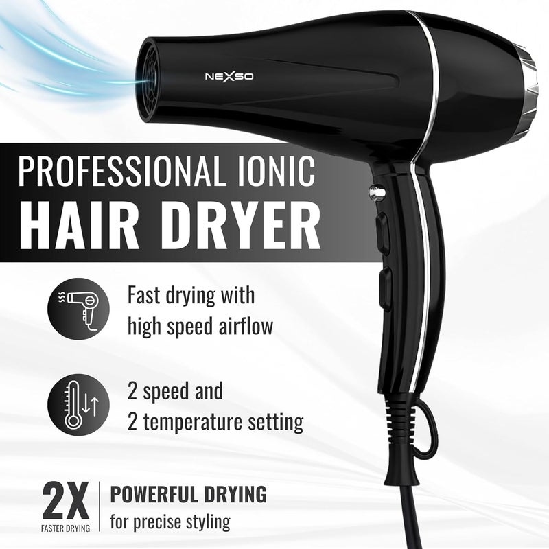 2600W Professional Ionic Hair Dryer with Cold Dose 2 Heat Settings 2 Speed Diffuser for Curly Hair and 2 Nozzles, Low Noise Dryer, Frizz Control, Cord - Image 2