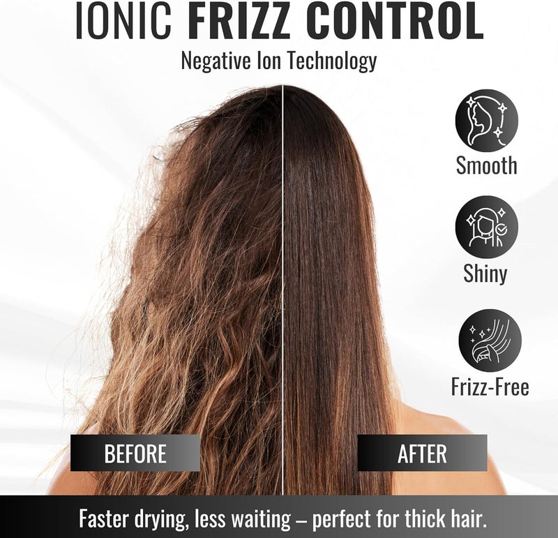 2600W Professional Ionic Hair Dryer with Cold Dose 2 Heat Settings 2 Speed Diffuser for Curly Hair and 2 Nozzles, Low Noise Dryer, Frizz Control, Cord - Image 4