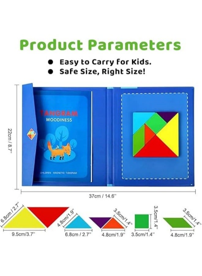 Wooden Tangram Puzzle Book Game for Kids, Educational and Early Development Tangram, Magnetic Block Book with 3D Puzzle Game STEM Education IQ-Brain Teaser Toys For Boys Girls - Multicolor - Image 3