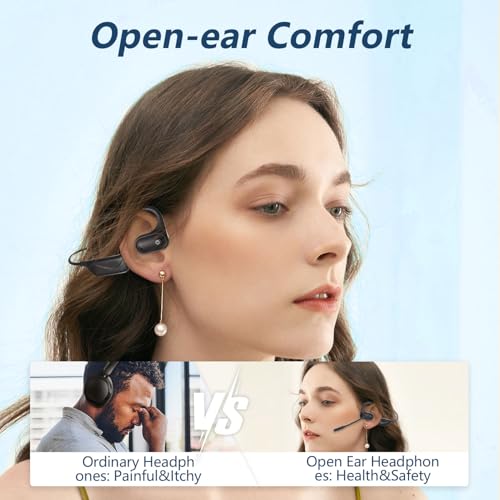 BANIGIPA Bluetooth 5.4 Headset with Microphone, Open Ear Headphones w/Mic, Wireless Earphones Noise Cancelling for HD Calling, Mute Button, Light & Comfortable Headset for Working Office Meeting-15H - Image 2