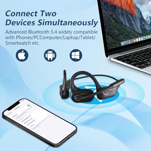 BANIGIPA Bluetooth 5.4 Headset with Microphone, Open Ear Headphones w/Mic, Wireless Earphones Noise Cancelling for HD Calling, Mute Button, Light & Comfortable Headset for Working Office Meeting-15H - Image 5
