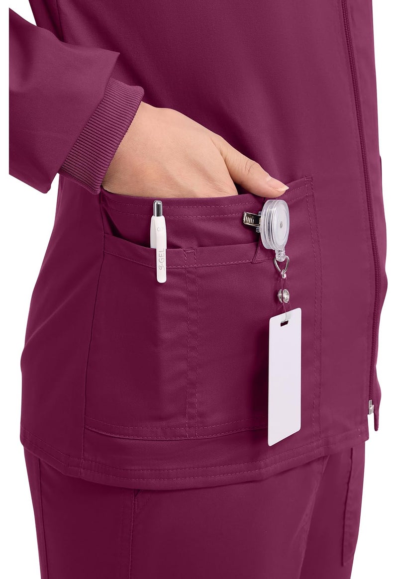 Cherokee Women's Workwear Core Stretch Warm Up Scrubs Jacket, Wine, XX-Small - Image 2