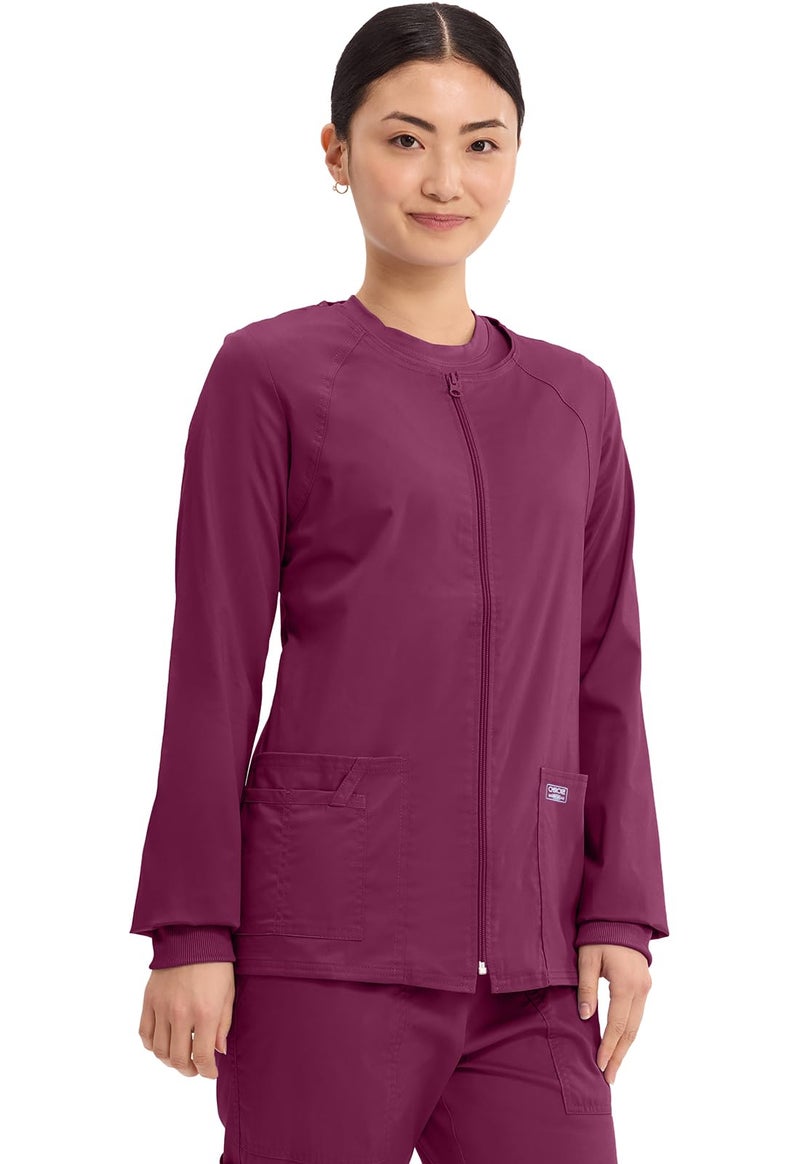 Cherokee Women's Workwear Core Stretch Warm Up Scrubs Jacket, Wine, XX-Small - Image 4