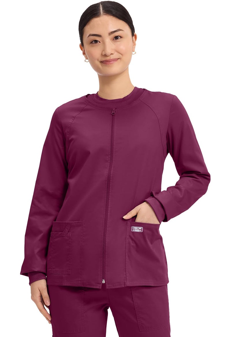 Cherokee Women's Workwear Core Stretch Warm Up Scrubs Jacket, Wine, XX-Small - Image 1