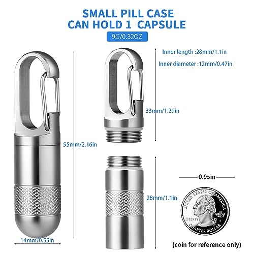 TISUR Small Titanium Pill Case, Keychain Pill Holder Travel Pill Box Container,Portable Pill Organizer Waterproof Metal Case Bottle (Gray Titanium Small - 1.06 inch) - Image 4