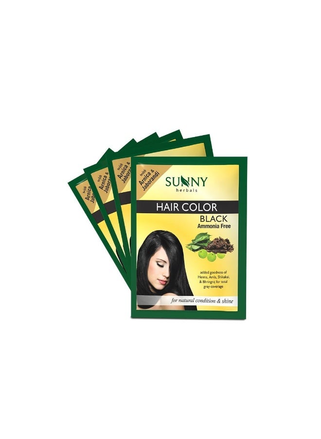 صني هيربالز صبغة شعر سوداء | مع الحناء والأملا والشيكاكاي والبرينجراج | لون يدوم طويلاً | تغطية عميقة من الجذور إلى الأطراف | خالي من الأمونيا | خالي من السيليكون | للجنسين | لمعان صحي طبيعي، عبوة من 4 قطع - Image 1