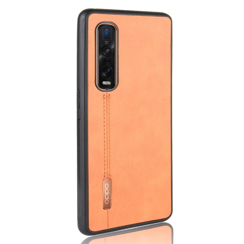 HuHa Case Cover For Oppo Find X2 Pro Shockproof Sewing Cow Pattern Skin PC + PU + TPU Case(Orange) - Image 3