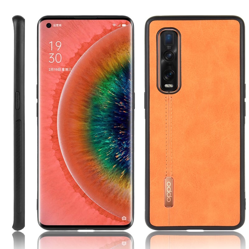 HuHa Case Cover For Oppo Find X2 Pro Shockproof Sewing Cow Pattern Skin PC + PU + TPU Case(Orange) - Image 1