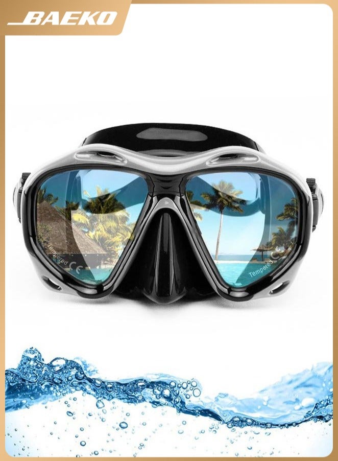 Whale Snorkel Diving Mask, Panoramic HD Swim Mask, Anti-Fog Scuba Diving Goggles, Silicone Skirt Tempered Glass Dive Mask Adult Youth Swim Goggles with Nose Cover for Diving, Snorkeling, Swimming - Image 1