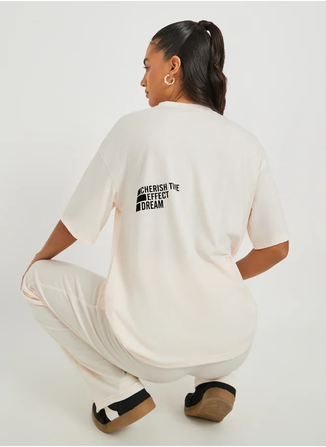 ستايلي Text Print Short Sleeve T-Shirt and Wide Leg Joggers Co-Ords