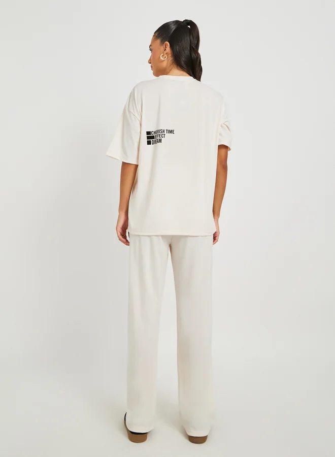 Take Two Text Print Short Sleeve T-Shirt and Wide Leg Joggers Co-Ords