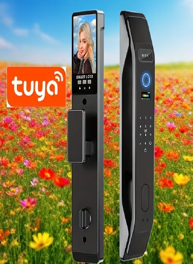 قفل باب ذكي أوتوماتيكي بالكامل – فتح بالتعرف على الوجه، البصمة، كلمة المرور، المفتاح الميكانيكي وبطاقة، بطارية قابلة لإعادة الشحن، متين وعصري للمنزل والمكتب - Image 2