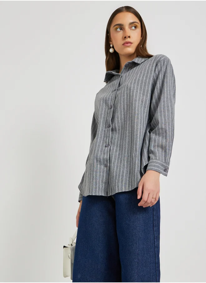 تايك تو Take Two Striped Spread Collar Regular Fit Shirt