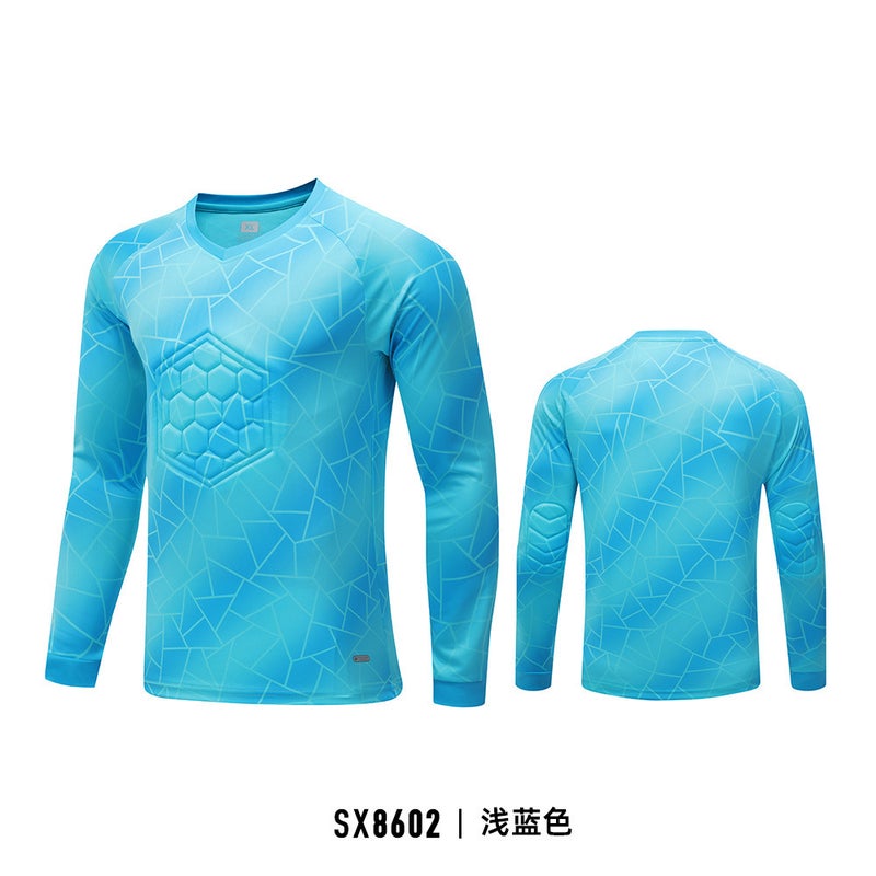 Generic Goalkeeper Jersey Equipment Mens Football Goalkeeper Clothing Tops and Trousers Printed Childrens Training Game Shorts Wholesale Sx8602-light blue 