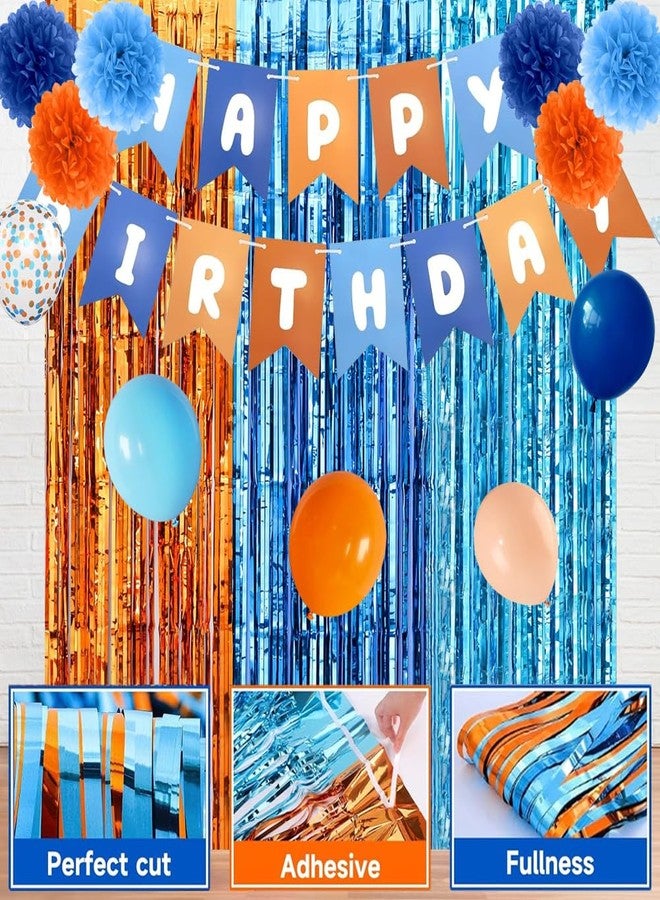duile Blue Birthday Party Decorations Set Blue and Orange Balloon Dog Birthday Supplies with Banner 12-inch Paper Pom Poms Balloons Foil Curtains - Image 5