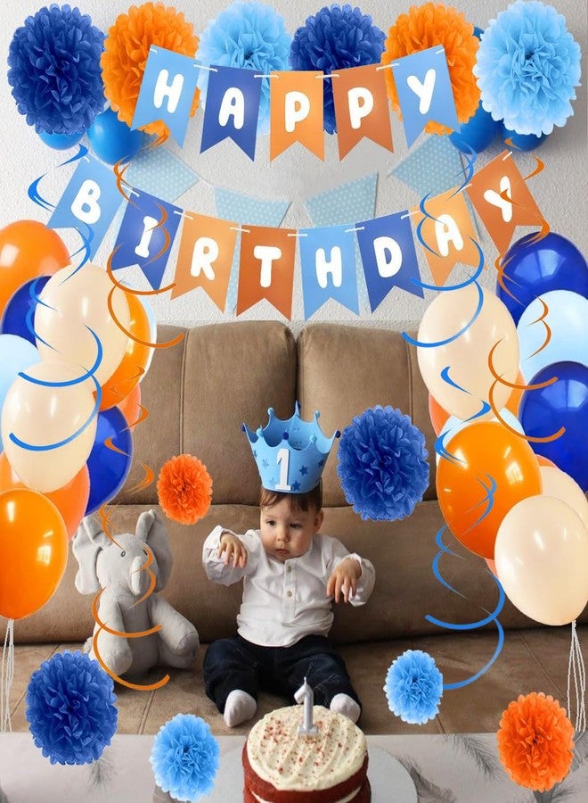 duile Blue Birthday Party Decorations Set Blue and Orange Balloon Dog Birthday Supplies with Banner 12-inch Paper Pom Poms Balloons Foil Curtains - Image 3