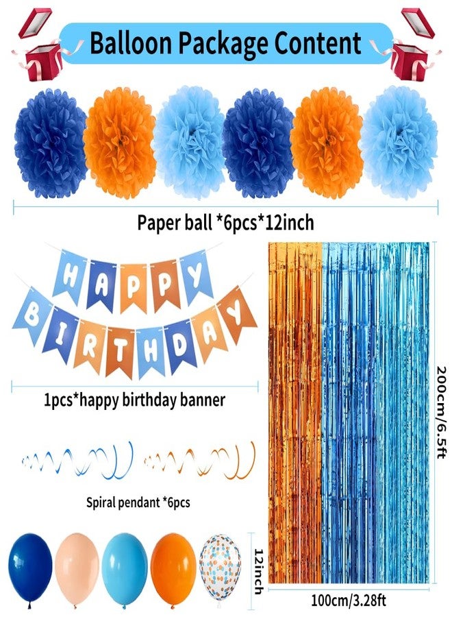 duile Blue Birthday Party Decorations Set Blue and Orange Balloon Dog Birthday Supplies with Banner 12-inch Paper Pom Poms Balloons Foil Curtains - Image 2