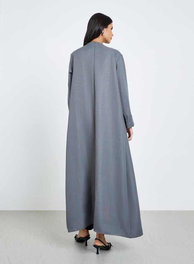 Amirah Grey Open Front Buttoned Abaya - Image 4