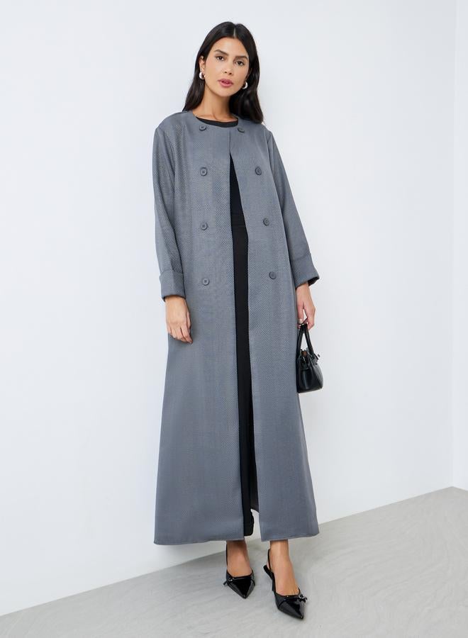 Amirah Grey Open Front Buttoned Abaya - Image 1