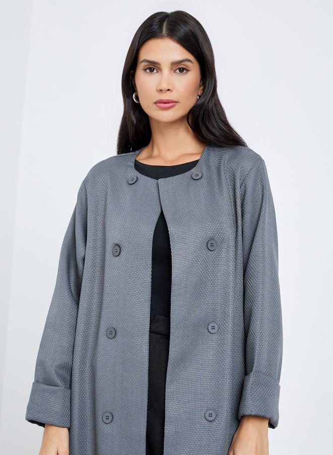 Amirah Grey Open Front Buttoned Abaya - Image 3