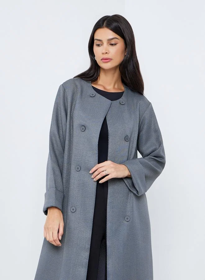 Amirah  Grey Open Front Buttoned Abaya for Women | Best Price UAE