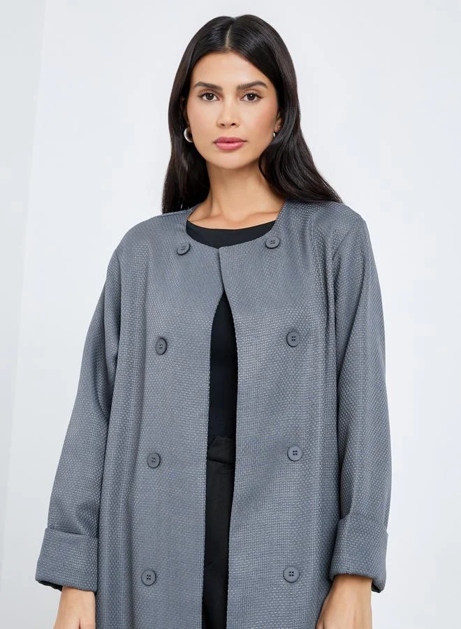 Amirah  Grey Open Front Buttoned Abaya for Women | Best Price UAE