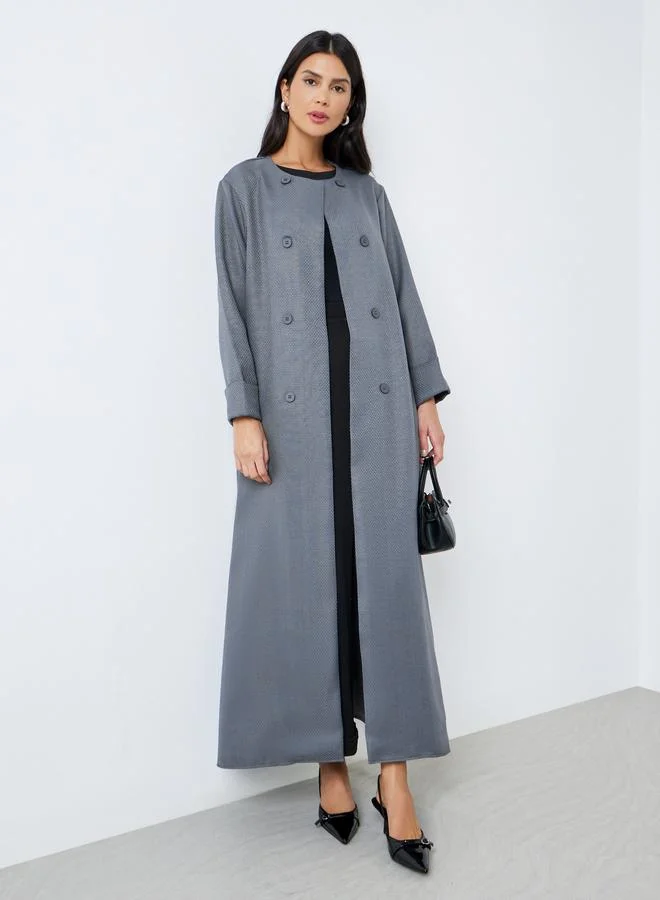 Grey Open Front Buttoned Abaya