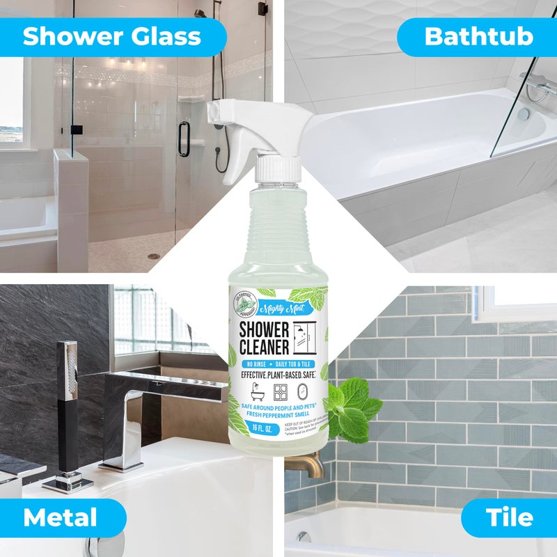 Mighty Mint Shower Cleaner, No-Rinse, No-Scrub, Daily Spray for Glass, Tile, Grout, Fresh Peppermint Scent, 16oz - Image 2
