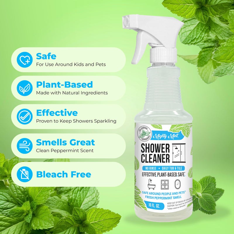 Mighty Mint Shower Cleaner, No-Rinse, No-Scrub, Daily Spray for Glass, Tile, Grout, Fresh Peppermint Scent, 16oz - Image 5
