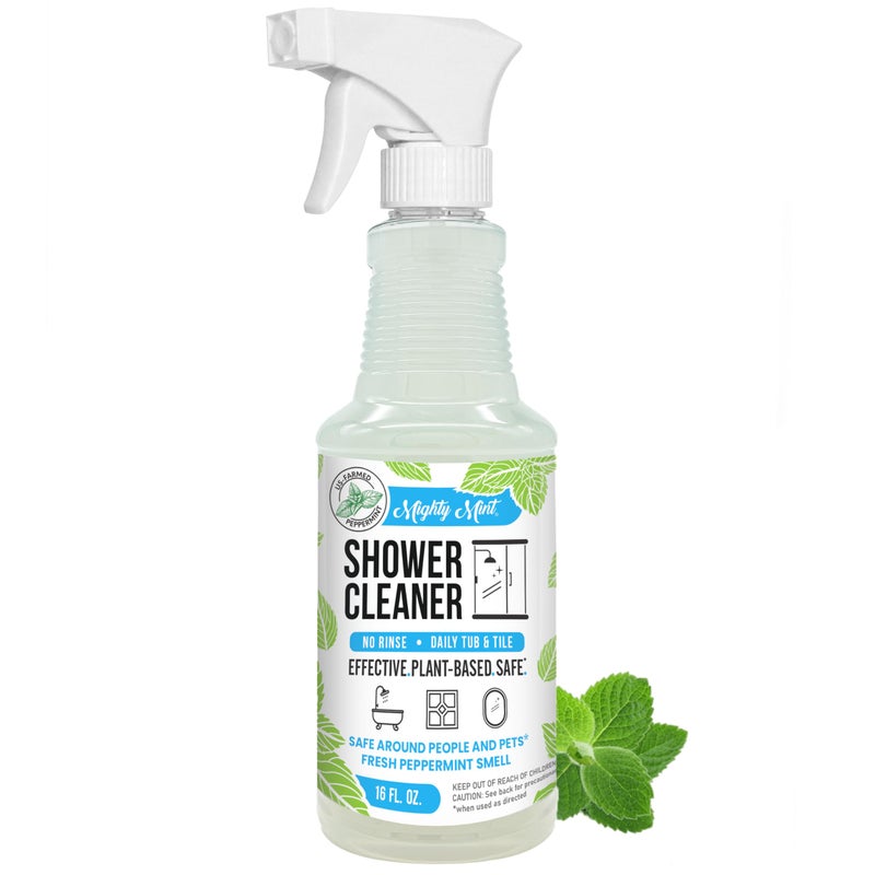 Mighty Mint Shower Cleaner, No-Rinse, No-Scrub, Daily Spray for Glass, Tile, Grout, Fresh Peppermint Scent, 16oz - Image 1