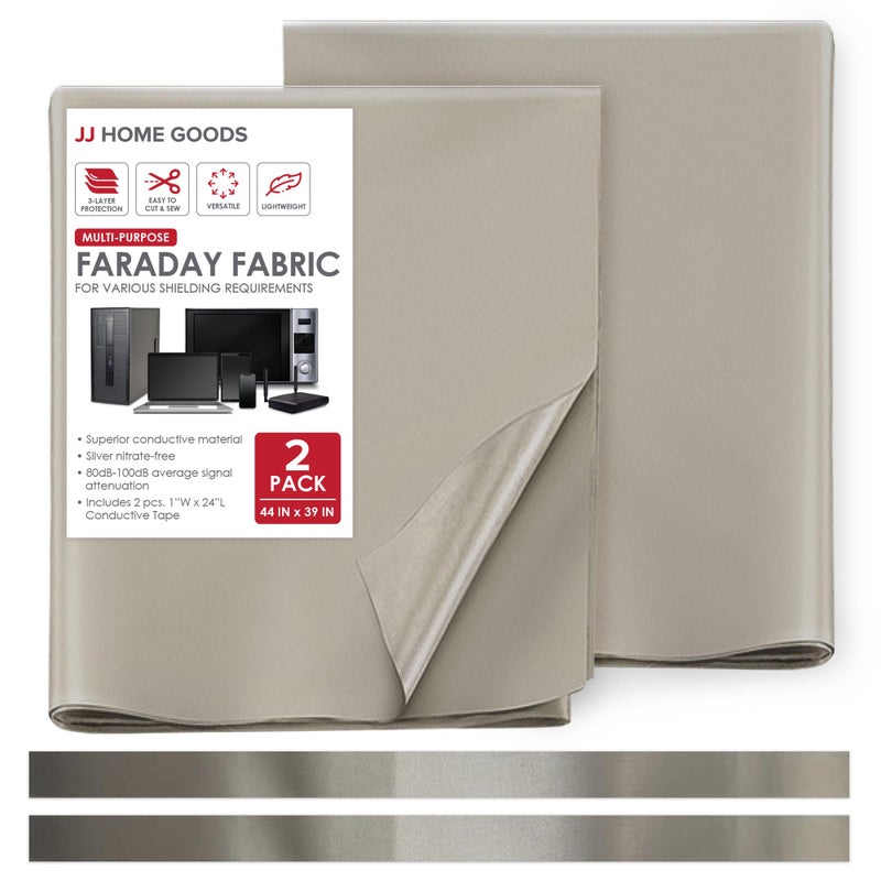 JJ CARE قماش فاراداي من JJ CARE [عبوة من 2، 44" × 39" قماش فاراداي + شريط فاراداي طويل 1" × 24" + تعليمات] - قماش عسكري الدرجة - Image 1