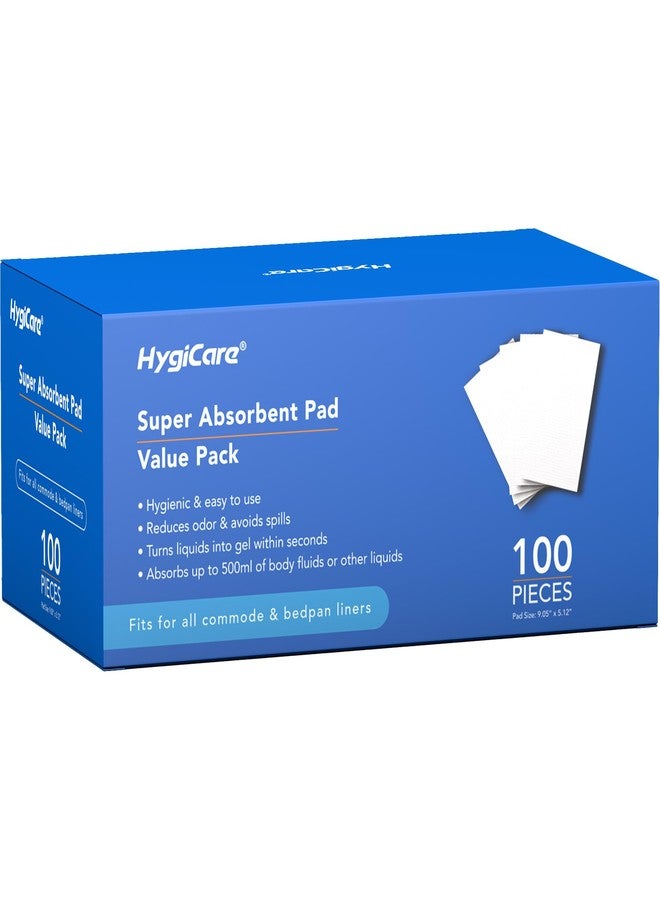 HygiCare 100 فوطة فائقة الامتصاص من هايجي كير، مناسبة لكراسي المرحاض بجانب السرير، وأحواض التبول، والمراحيض المحمولة، وتناسب بطانات المراحيض وأحواض التبول، للبالغين وكبار السن والرعاية الطبية والتخييم - Image 1