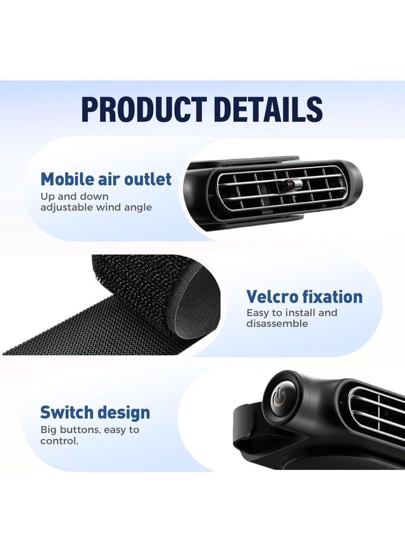 MarlaMall Car Backseat Fan,Car Seat Cooling Fan,Angle Adjustable Carseat Cooler,Portable Ventilation Fans,3000mAh Rechargeable,Clip On Air Circulator,Electric Vehicle Fans for Road Trips Camping(Black) - Image 4