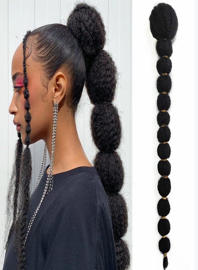 shufang Drawstring Ponytail for Black Women 22 Inch Black Kinky Afro Bubble Braided Ponytail Extension Clip on Pony Tail Hair Extension Curly Braided Afro Puff Drawstring - Image 1