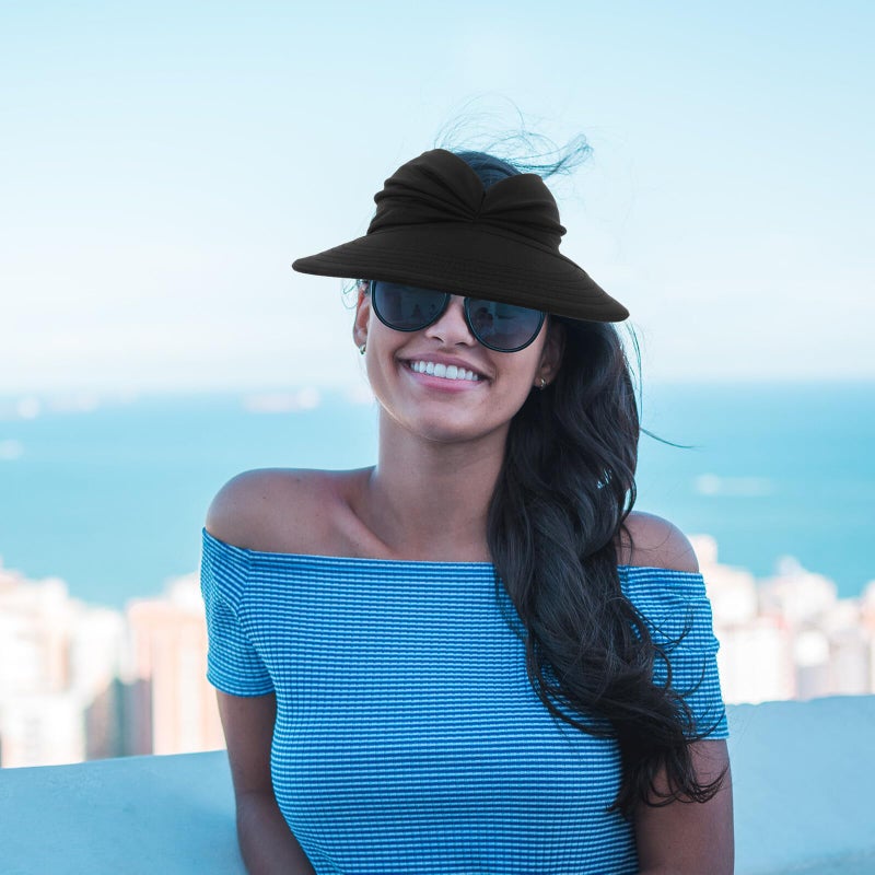Black Wide Brim Sun Visor Hat for Women UV Protection Cooling Summer Beach Outdoor - Image 5