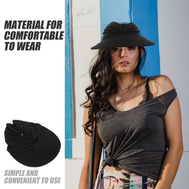 Black Wide Brim Sun Visor Hat for Women UV Protection Cooling Summer Beach Outdoor - Image 4