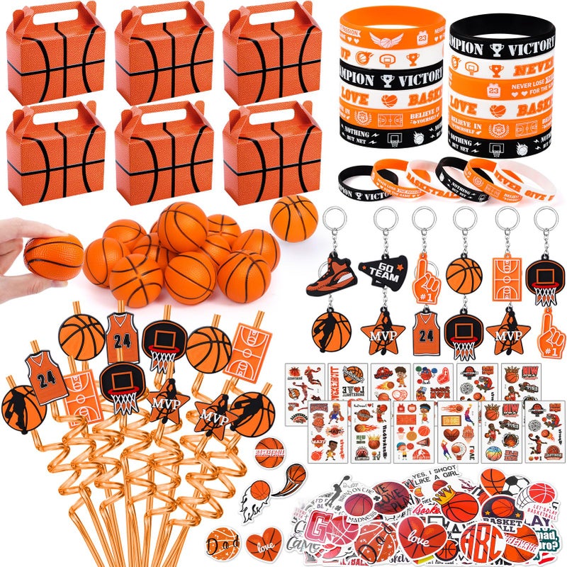 Winrayk 122Pcs Basketball Party Favors Birthday Supplies, Gift Bags Straws Stress Balls Tattoo Stickers Silicone Wristbands, Gifts Toys Goodie Bag Stuffers Sports Basketball Party Supplies Decorations - Image 1