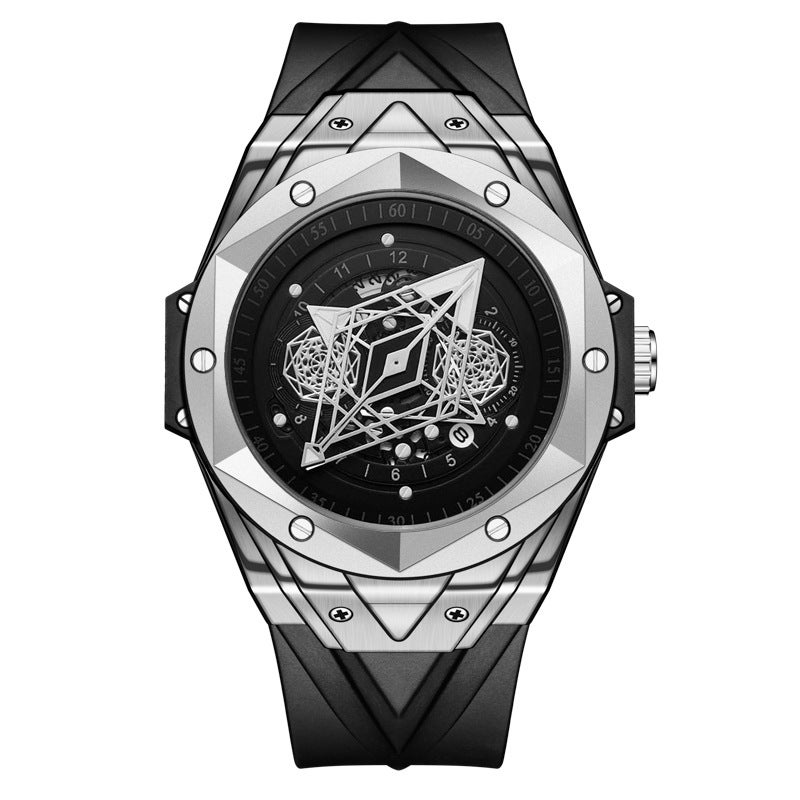 New Kingston Tattoo Waterproof Mens Quartz Watch Silver Shell Black Belt