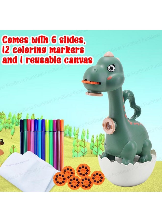 FunBlast FunBlast Dino Flashlights Projector Torch for Kids - Projection Light for Kids, Slide Projector Torch for Kids, 6 Slides with Color Markers & Reusable Canvas Coloring Kit (Green)  - Image 3