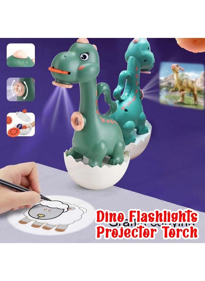 FunBlast FunBlast Dino Flashlights Projector Torch for Kids - Projection Light for Kids, Slide Projector Torch for Kids, 6 Slides with Color Markers & Reusable Canvas Coloring Kit (Green)  - Image 5