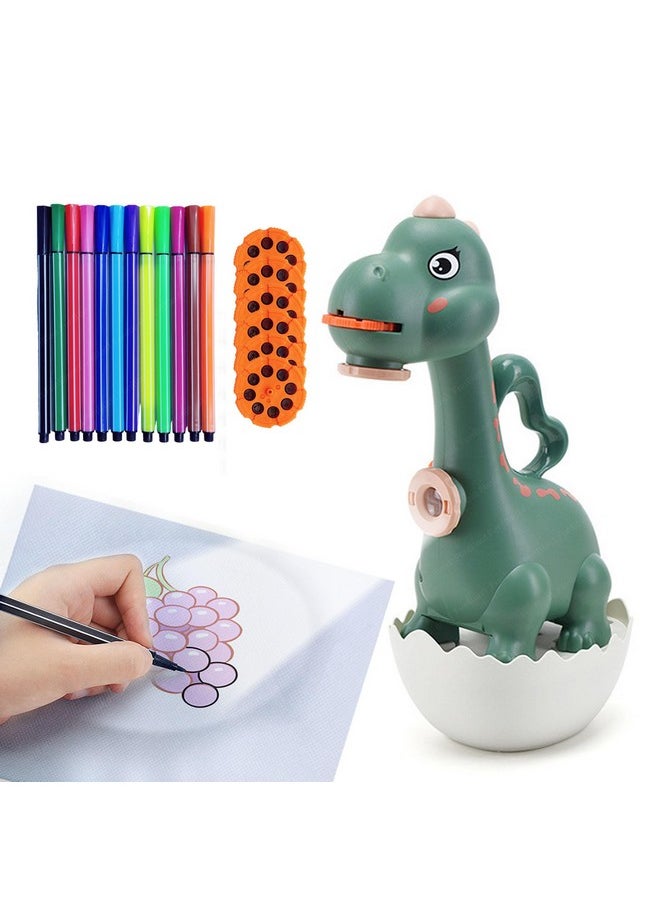 FunBlast FunBlast Dino Flashlights Projector Torch for Kids - Projection Light for Kids, Slide Projector Torch for Kids, 6 Slides with Color Markers & Reusable Canvas Coloring Kit (Green)  - Image 1