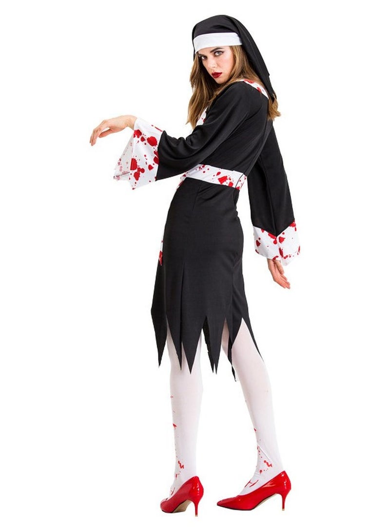 Halloween nun's dress lady costume, 3-piece set, headpiece, skirt, socks, Halloween Party Supplies - Image 1