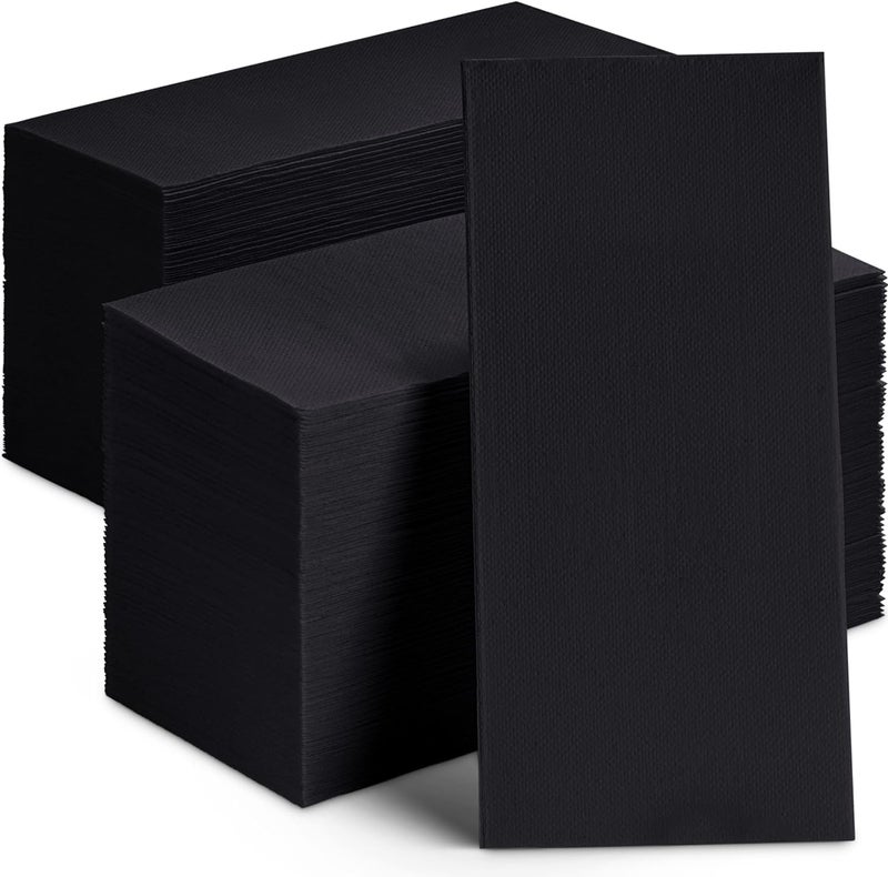pyntop Linen Feel Disposable Dinner Napkins, 100 Pack Colored Decorative Paper Napkin 17"x12" Soft Hand Towel Absorbent Disposable Guest Towel for Wedding, Bathroom, Party Or Event (Black) - Image 1