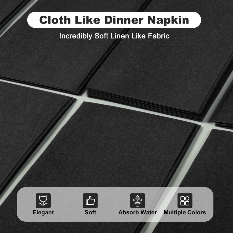 pyntop Linen Feel Disposable Dinner Napkins, 100 Pack Colored Decorative Paper Napkin 17"x12" Soft Hand Towel Absorbent Disposable Guest Towel for Wedding, Bathroom, Party Or Event (Black) - Image 2