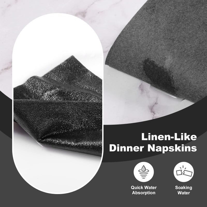 pyntop Linen Feel Disposable Dinner Napkins, 100 Pack Colored Decorative Paper Napkin 17"x12" Soft Hand Towel Absorbent Disposable Guest Towel for Wedding, Bathroom, Party Or Event (Black) - Image 4