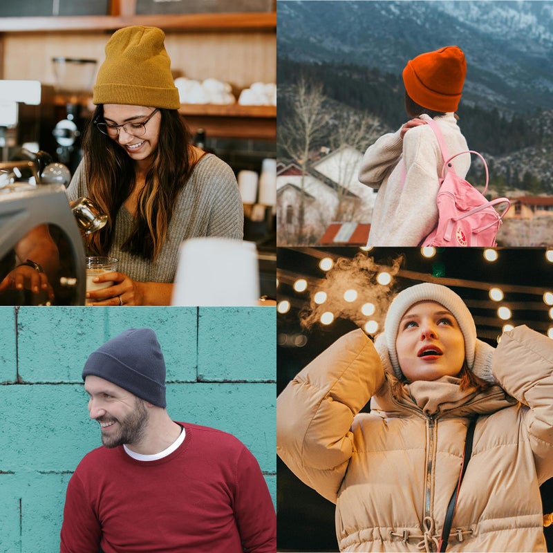 PFFY 2 Packs Unisex Beanie Hats for Men Women Knit Winter Beanies Black+Gray - Image 5