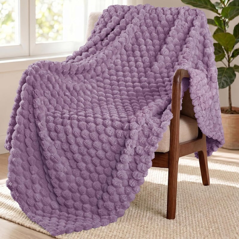 Large 3D Fleece Blanket for Sofa, Couch, Grayish Purple | 127x178 cm, Super Soft Lightweight Plush Throw Blanket for Adults, Decorative Fluffy Sofa Throw for Living room, All Seasons - Image 1