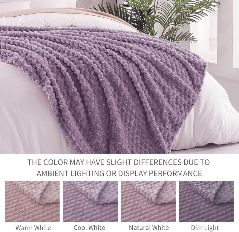 Large 3D Fleece Blanket for Sofa, Couch, Grayish Purple | 127x178 cm, Super Soft Lightweight Plush Throw Blanket for Adults, Decorative Fluffy Sofa Throw for Living room, All Seasons - Image 3