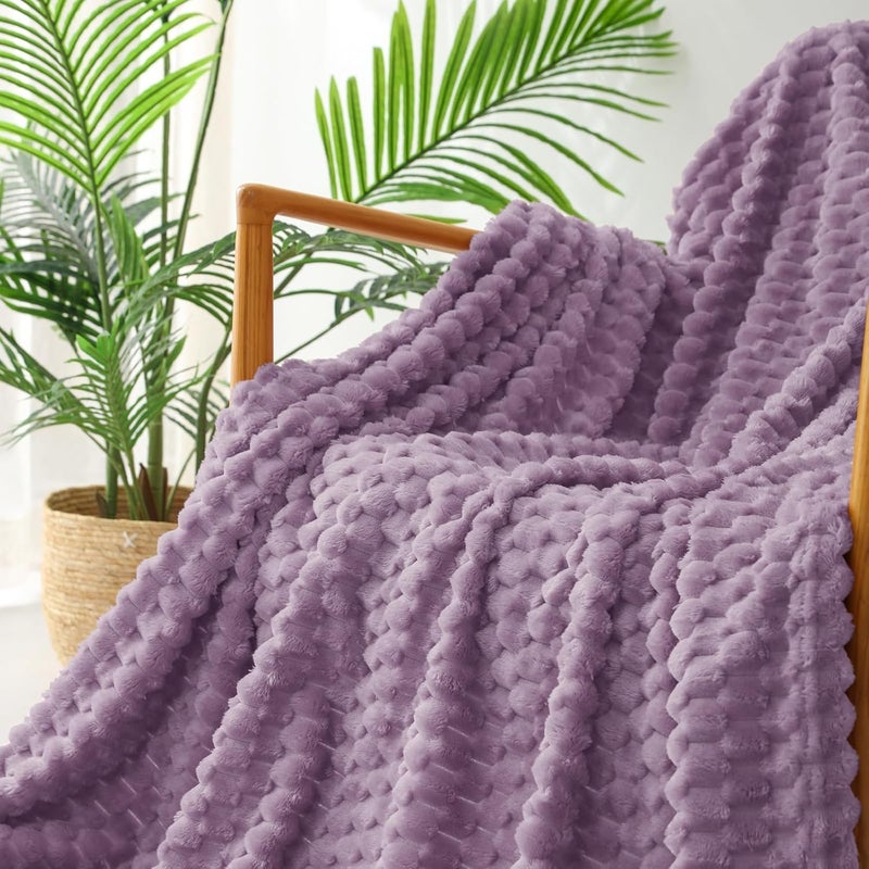 Large 3D Fleece Blanket for Sofa, Couch, Grayish Purple | 127x178 cm, Super Soft Lightweight Plush Throw Blanket for Adults, Decorative Fluffy Sofa Throw for Living room, All Seasons - Image 4